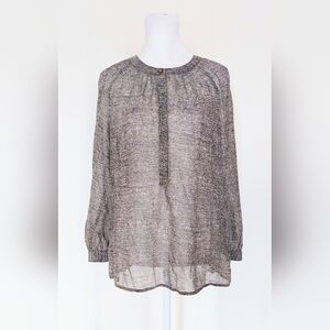 Broadway & Broome Semi Sheer Patterned Blouse Size Small 100% Silk Brown Ivory
